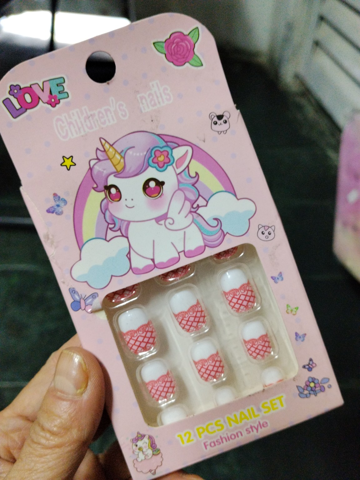 Foto de Cartela infantil de unhas postiças decoradas com unicórnio, 12 peças